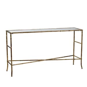 57 in. Antique Gold Standard Rectangle Glass Console Table