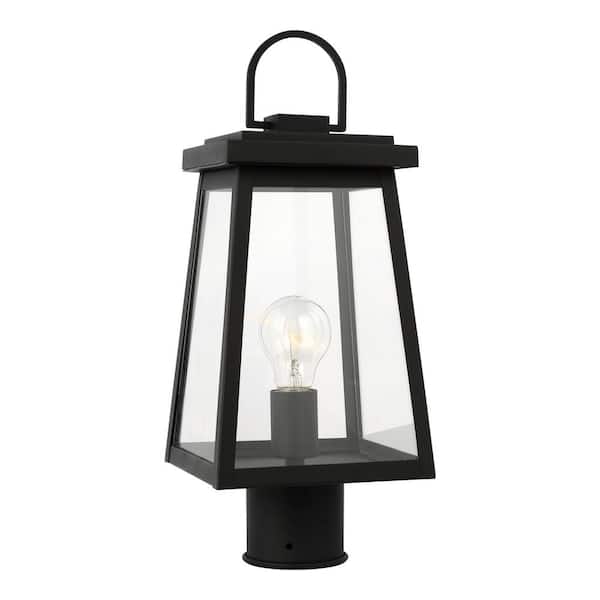 Generation Lighting Founders 1-Light Black Aluminum Weather Resistant Outdoor Lamp Post Light Set with Clear and White Glass Panels Included