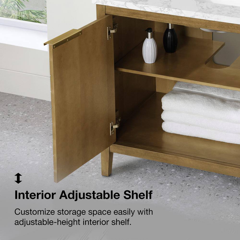 36 in. Almond Latte Single Sink Bathroom Vanity with Marble Top