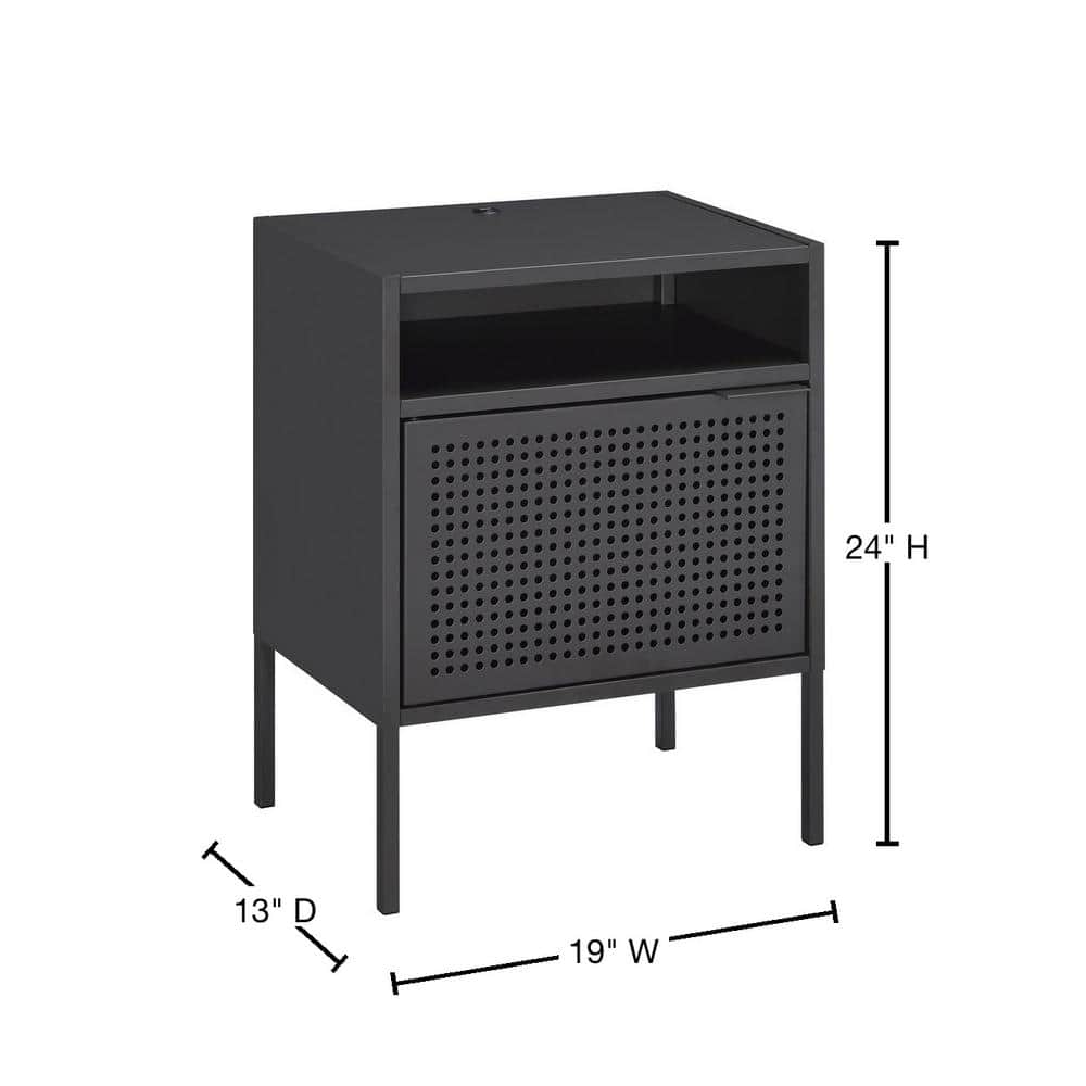 Gemma Contemporary Gray Metal Nightstand with USB Port