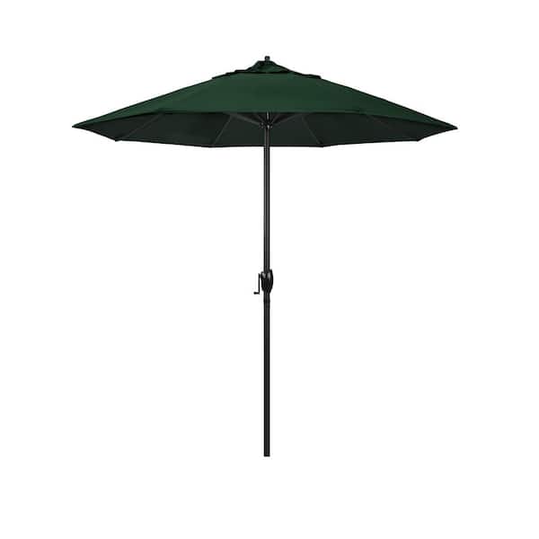 California Umbrella 7.5 ft. Black Aluminum Market Patio Umbrella Auto Tilt in Forest Green Sunbrella