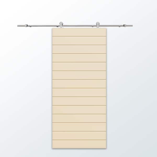 CALHOME 30 in. x 80 in. Beige Painted Composite MDF Paneled Interior Sliding Barn Door with Hardware Kit
