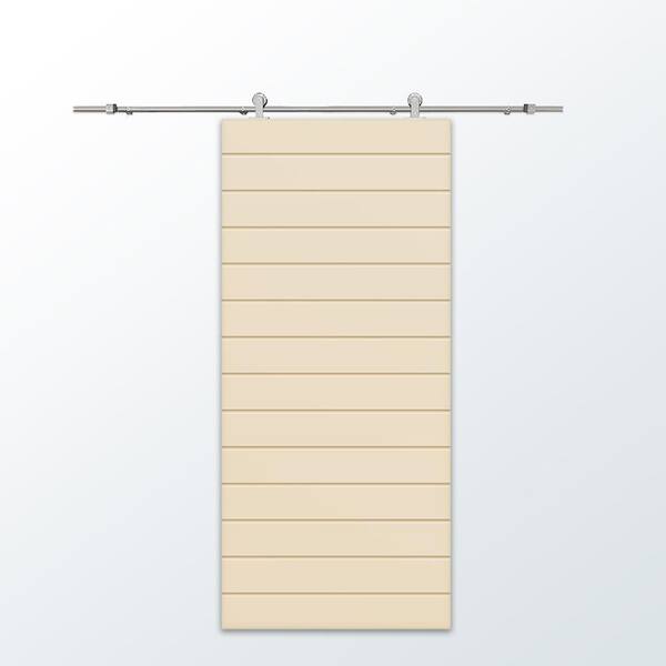 CALHOME 42 in. x 96 in. Beige Painted Composite MDF Paneled Interior Sliding Barn Door with Hardware Kit
