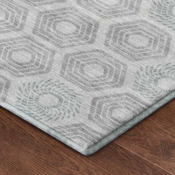 Mayfield Premium Machine Washable Abstract AMF2559 Silver 10 ft. x 14 ft. Area Rug