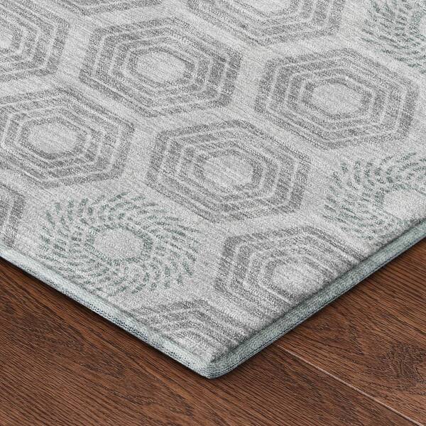 Mayfield Premium Machine Washable Abstract AMF2559 Silver 5 ft. x 7 ft. 6 in. Area Rug