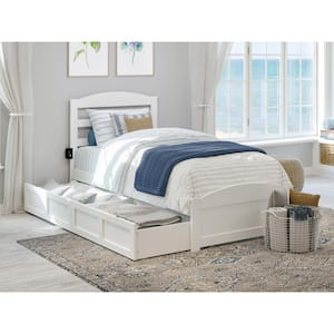 Warren 38-1/4 in. W White Twin Solid Wood Frame with Footboard 2-Drawers and USB Device Charger Platform Bed