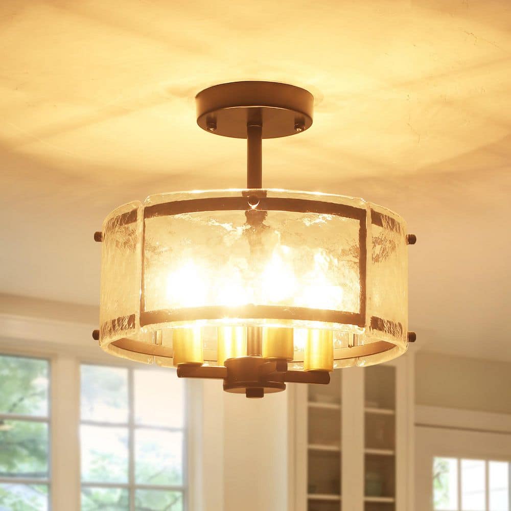 12.6 in. 4-Light Black and Gold Modern Entryway Semi-Flush Mount Light Ceiling Light Fixture with Glass Shade price history on PriceWatchPro