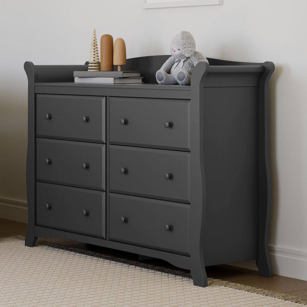 Gray Double Nursery Dresser with Six Drawers