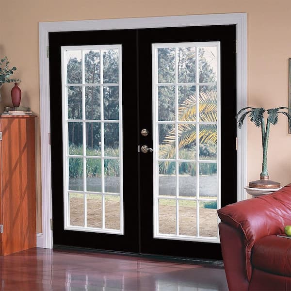 72 in. x 80 in. Jet Black Steel Prehung Left-Hand Inswing 15-Lite Clear Glass Patio Door with Brickmold