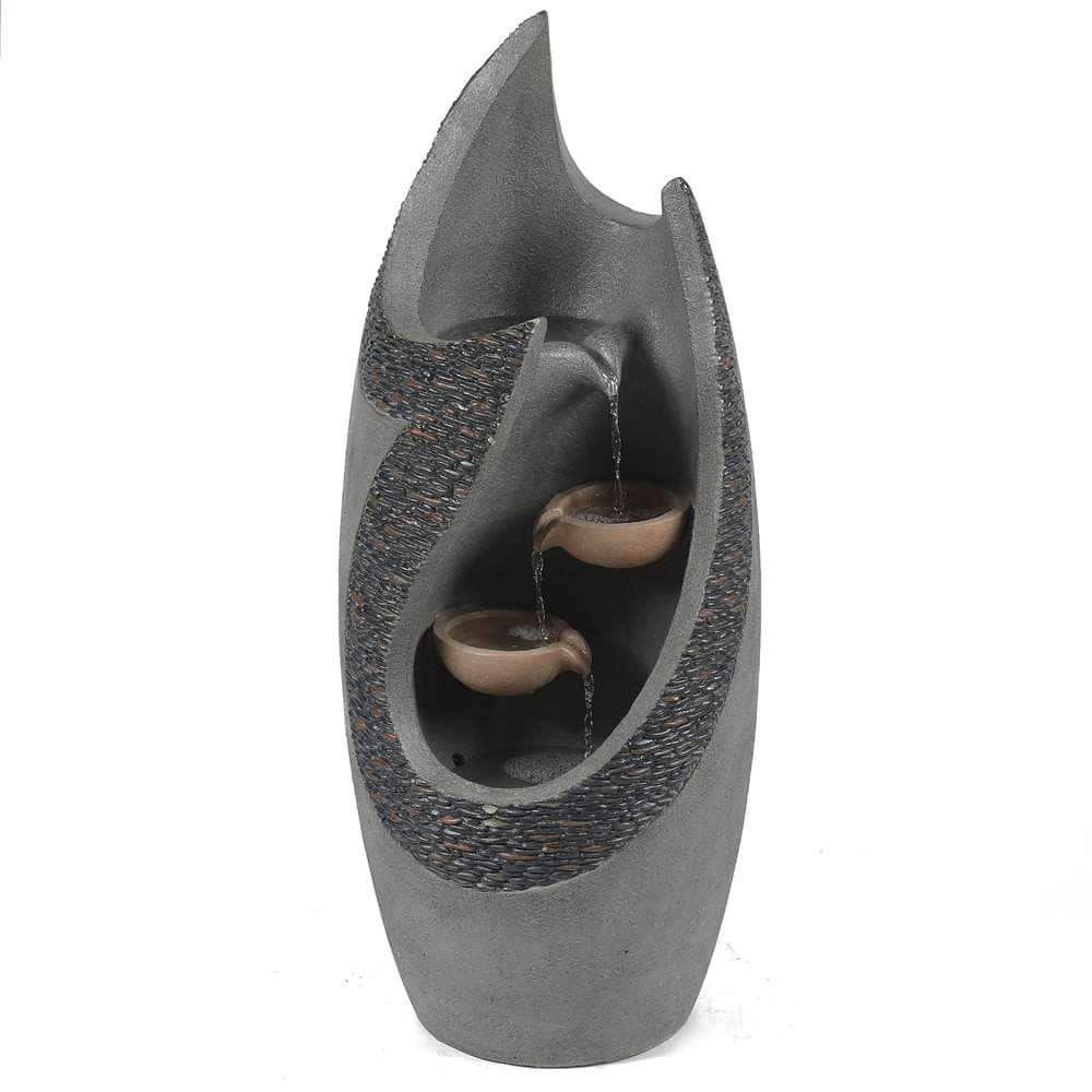 37" Gray and Brown Polyresin Tiered Patio Fountain with LED Lights