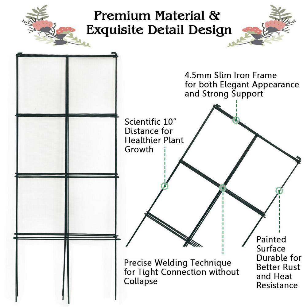Dark Green Iron Trellis Plant Cage Set for Indoor Climbing Plants