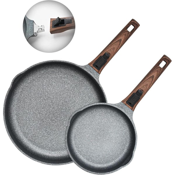 Smart 2-Piece Nonstick Cast Aluminum Frying Pan Set with Removable Handles Anti-Scratch Surface All Stovetops