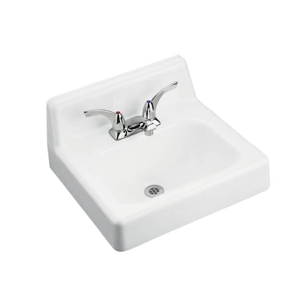 KOHLER Hudson Wall-Mounted Cast Iron Bathroom Sink in White with Overflow Drain