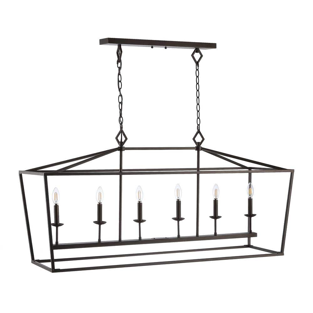 Contemporary Prener 6-Light Industrial Pendant in Oil-Rubbed Bronze Black
