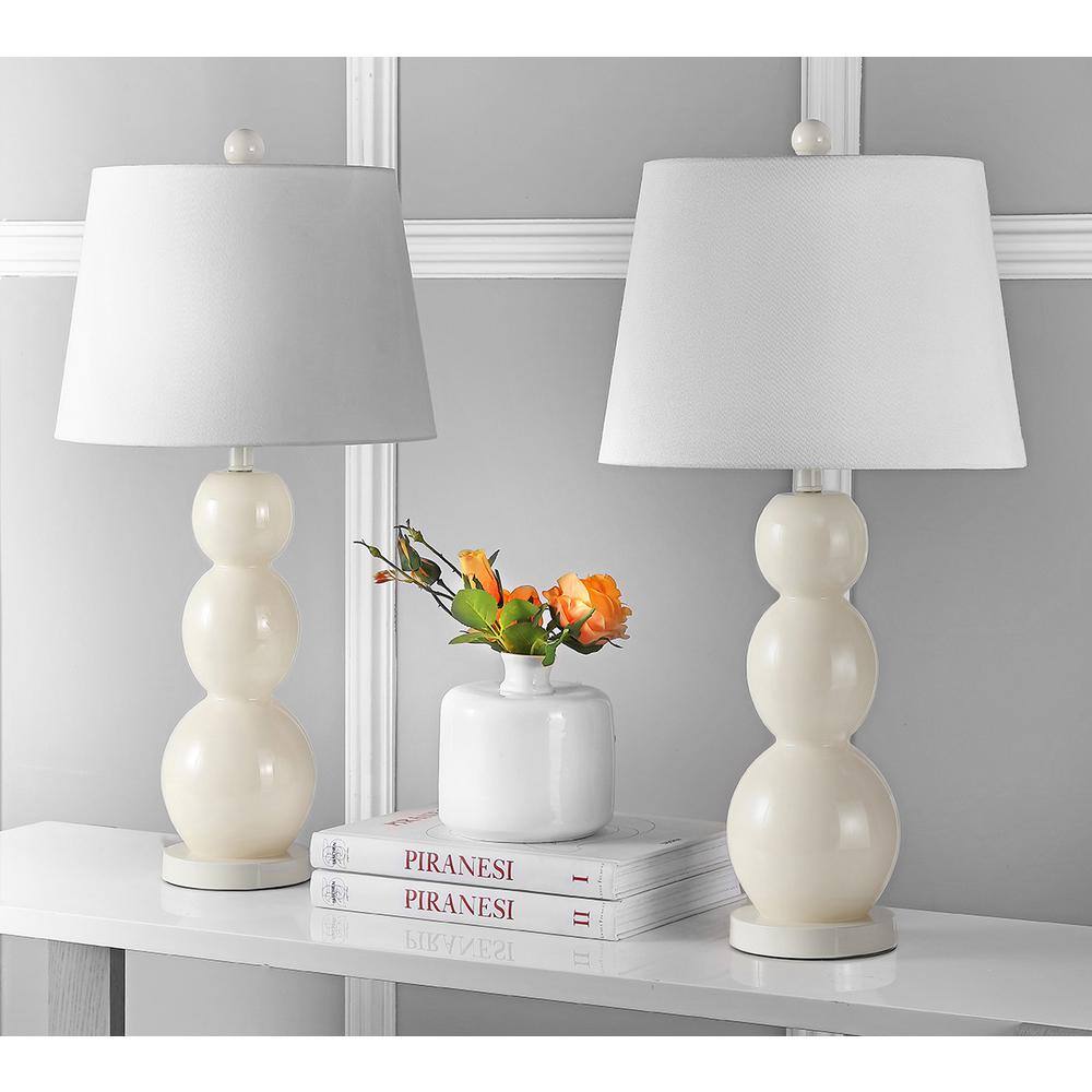 Light Grey Glass 3-Sphere Table Lamp Set with Cotton Shade