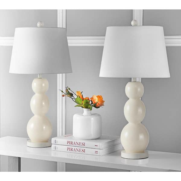 Jayne 27.5 in. Light Grey Three Sphere Glass Table Lamp with White Shade (Set of 2)