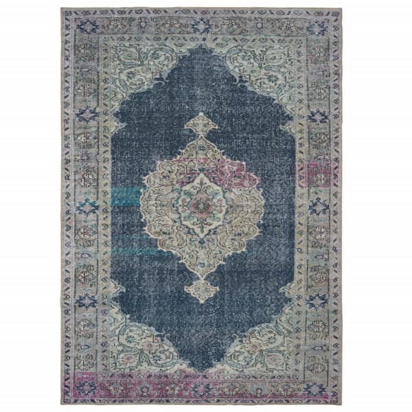 HomeRoots Blue and Gray 2 ft. x 3 ft. Oriental Area Rug