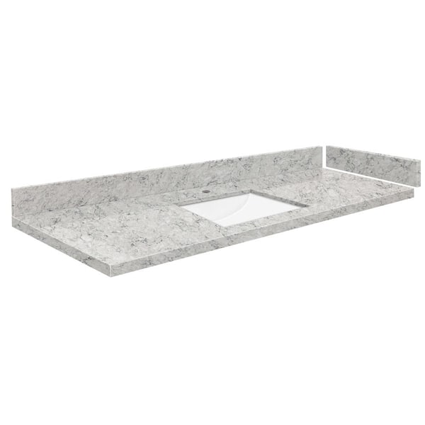 Transolid Silestone 57.5 in. W x 22.25 in. D Quartz White Rectangular Single Sink Vanity Top in Pietra
