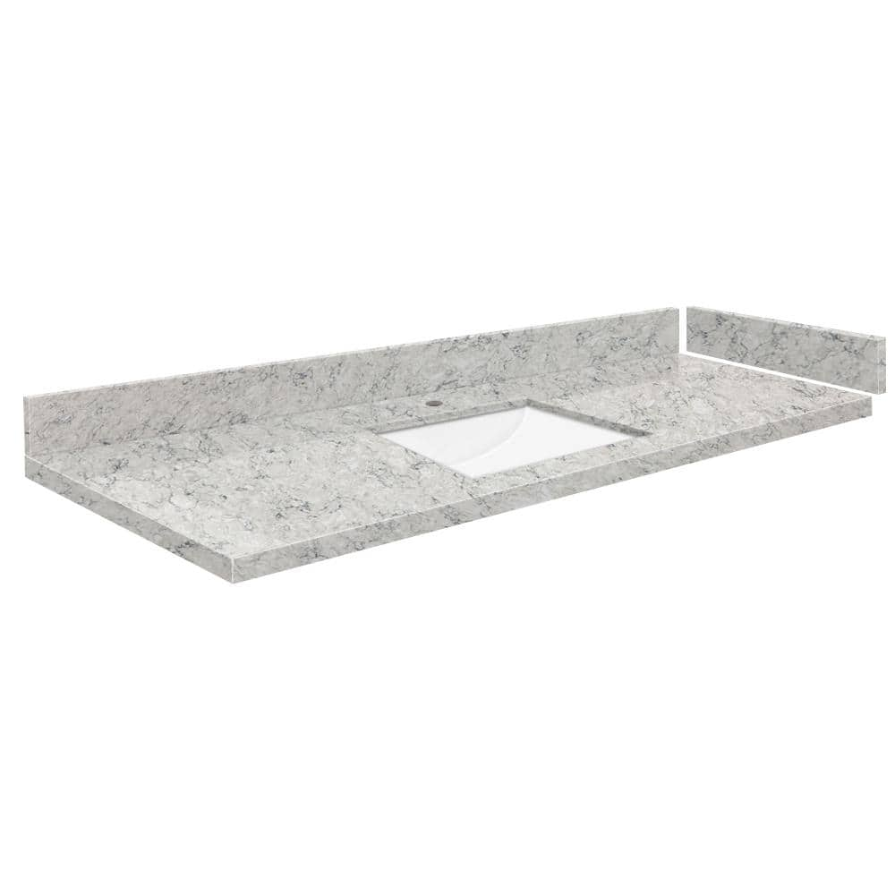 Silestone 60.75 in. W x 22.25 in. D Quartz White Rectangular Single Sink Vanity Top in Pietra -  Transolid, 608197341083