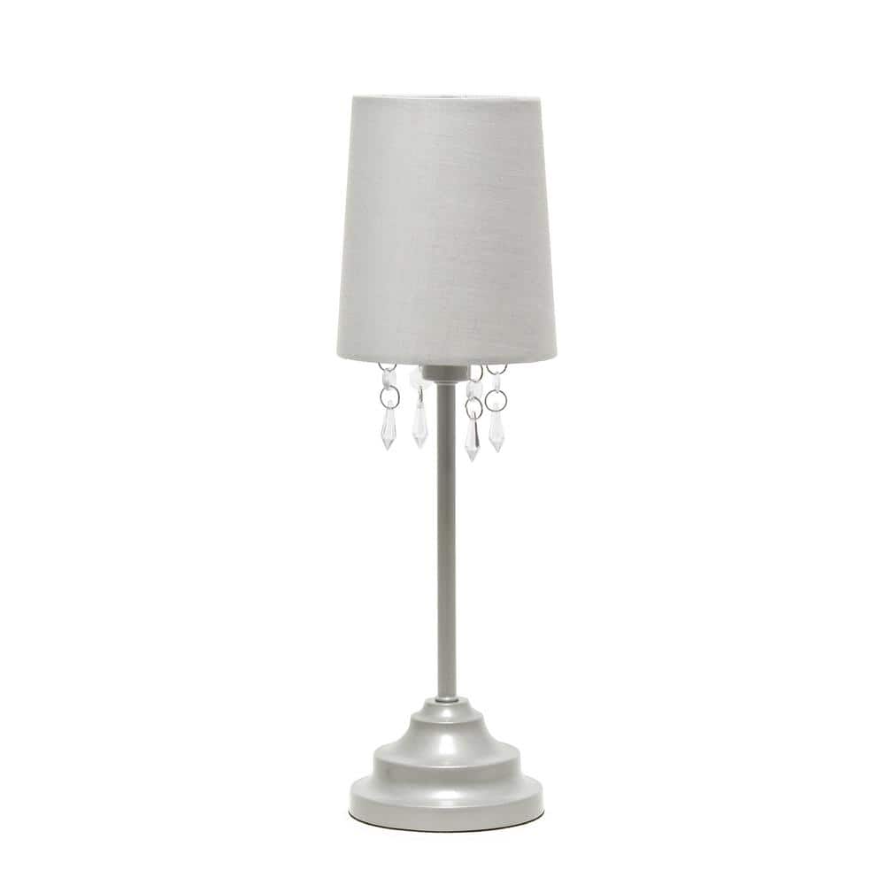 Gray Metal Table Lamp with Fabric Shade and Acrylic Beads