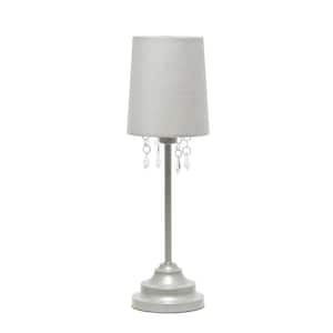 16.62 in. Gray Table Lamp with Fabric Shade and Hanging Acrylic Beads