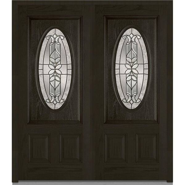 MMI Door 72 in. x 80 in. Cadence Left-Hand Inswing Oval Lite Decorative 2-Panel Stained Fiberglass Oak Prehung Front Door