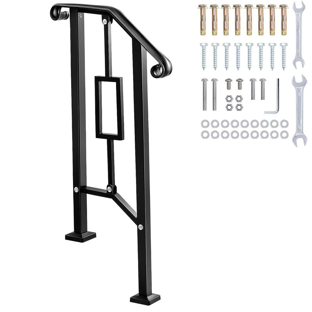 37 in. Wrought Iron Outdoor Handrail Double Post Railing Fits 1-2 Steps with Installation Kit for Concrete Porch price history on PriceWatchPro
