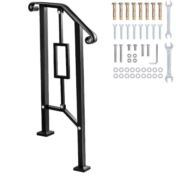 37 in. Wrought Iron Outdoor Handrail Double Post Railing Fits 1-2 Steps with Installation Kit for Concrete Porch