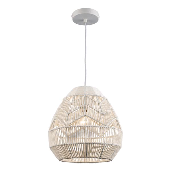 Bel Air Lighting 1-Light White Rope Basket Pendant Light Fixture with Woven Shade