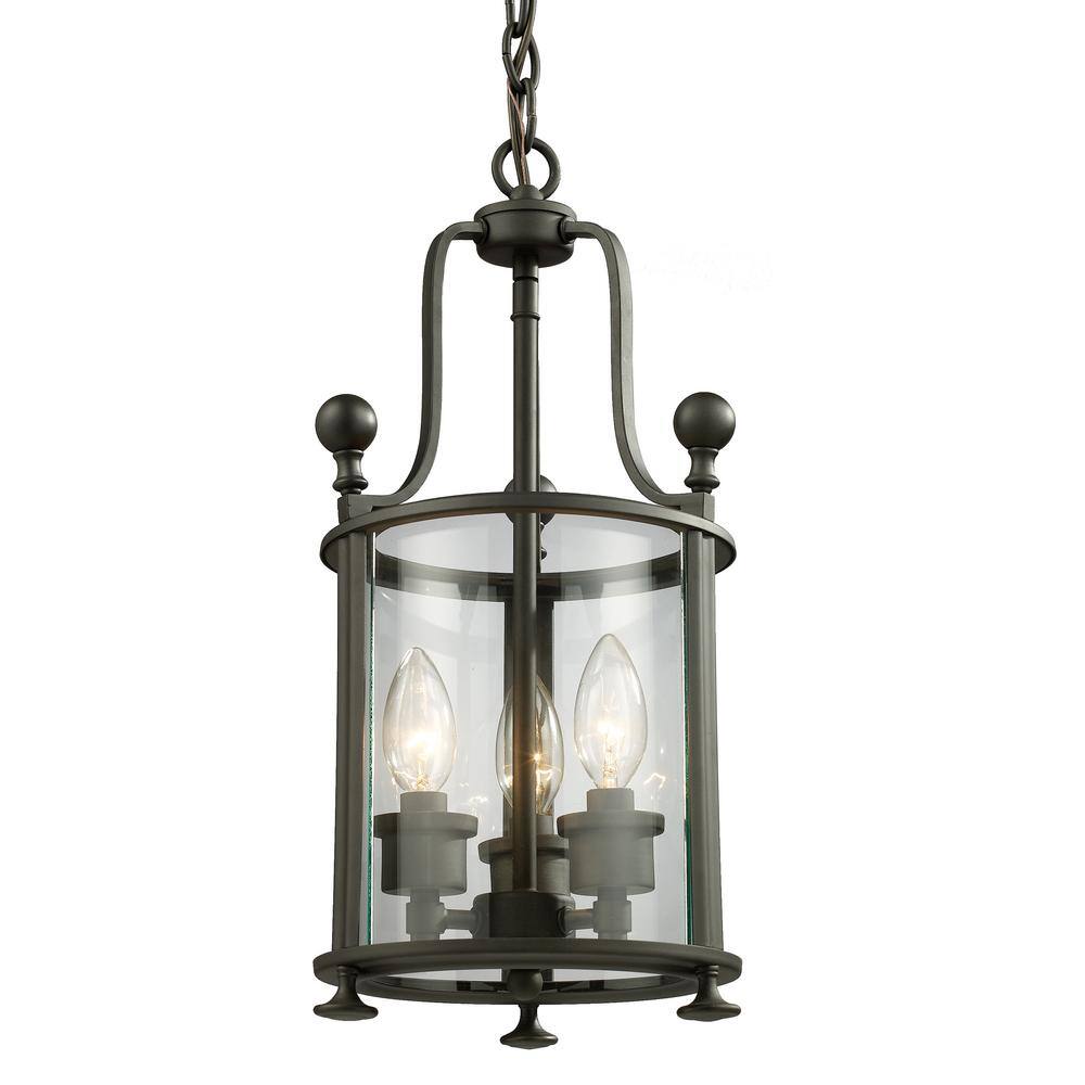 Wyndham 60-Watt 3 Light Bronze Shaded Pendant Light With Clear Glass Shade 
