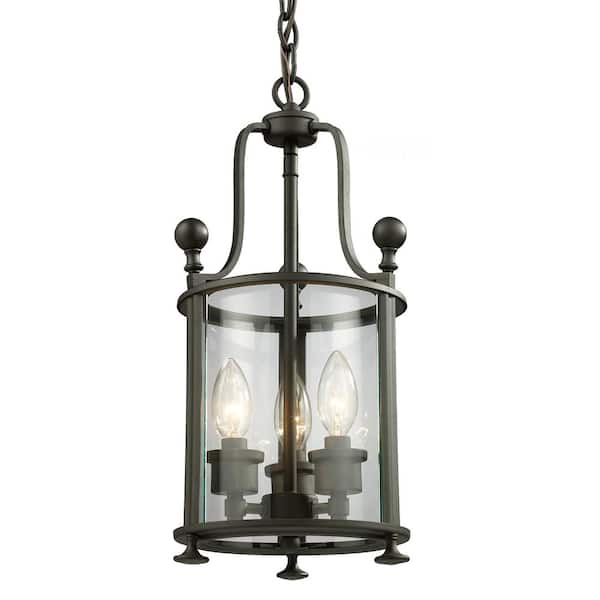Unbranded Wyndham 60-Watt 3 Light Bronze Shaded Pendant Light With Clear Glass Shade With No Bulb Included