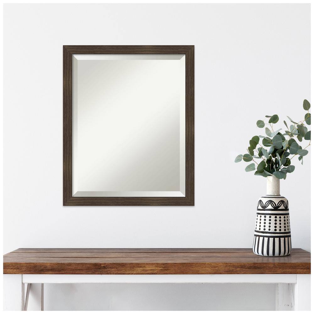 Woodgrain Stripe 18" x 22" Brown Fir Framed Wall Mirror