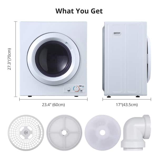 Barton 2.6 cu. ft. Portable Electric Dryer Stainless Steel Tumble with  Automatic Drying Mode 8.8 lbs. Capacity in White 99816-H3 - The Home Depot