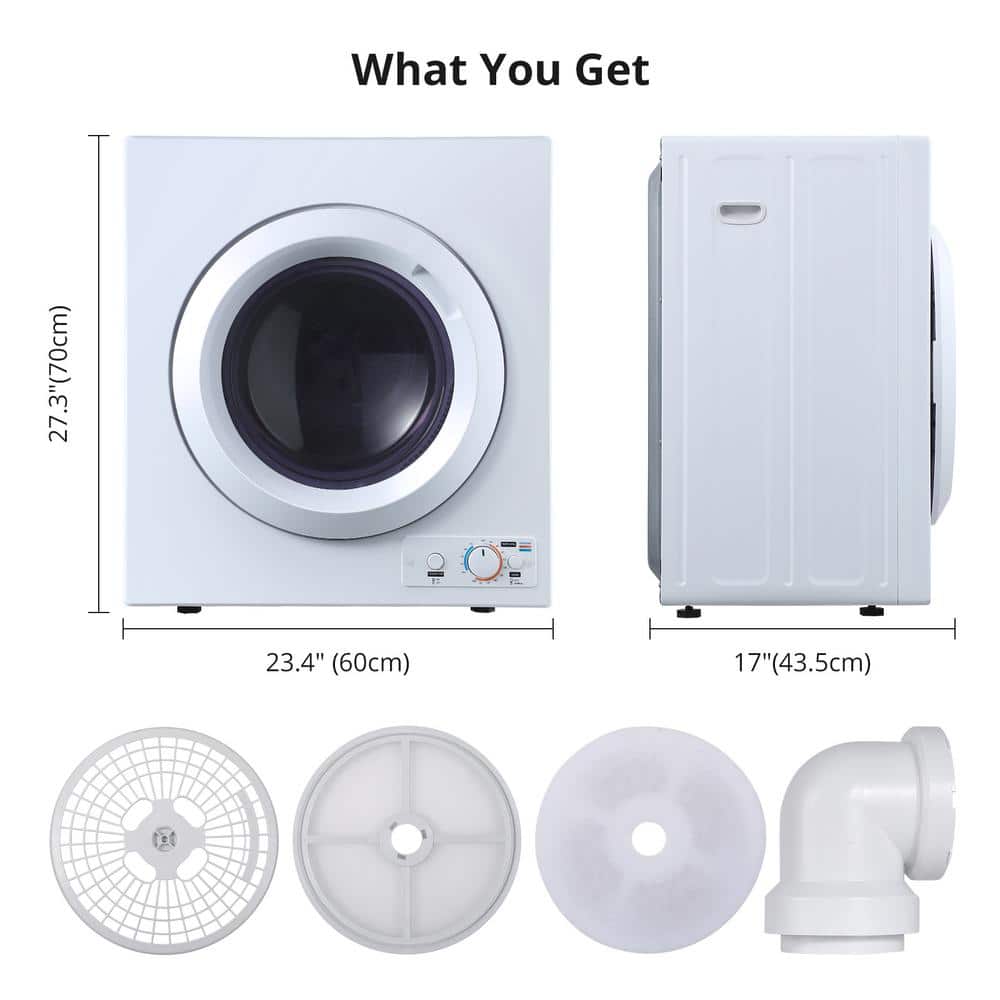Compact White Electric Dryer with Moisture Sensing and Door Window