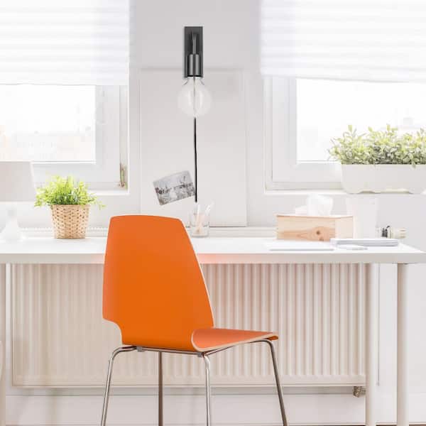 Sydney 1-Light Matte Black Plug-In Wall Sconce with Black Cloth Cord