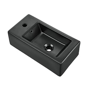 Voltaire 19.5 in. x 10 in. Matte Black Ceramic Rectangular Wall Hung Vessel Sink with Left Side Faucet Mount