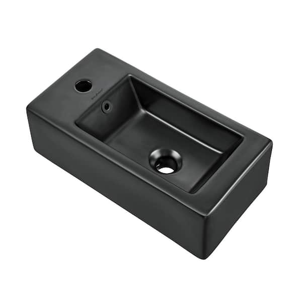 Swiss Madison Voltaire 19.5 in. x 10 in. Matte Black Ceramic Rectangular Wall Hung Vessel Sink with Left Side Faucet Mount