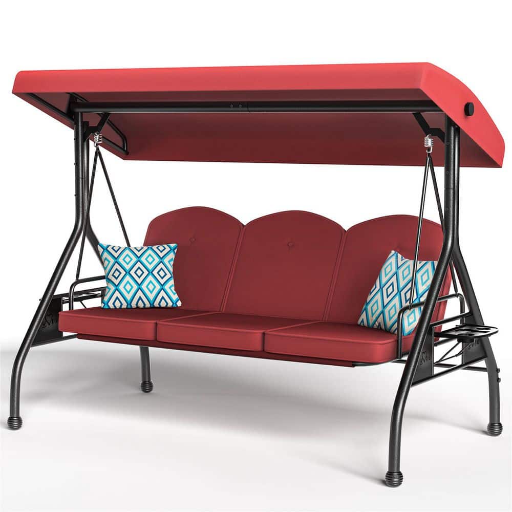Red 3-Person Outdoor Patio Swing 2-in-1 Convertible Swing Bed with Stand, Adjustable Canopy and Removable Cushion price history on PriceWatchPro