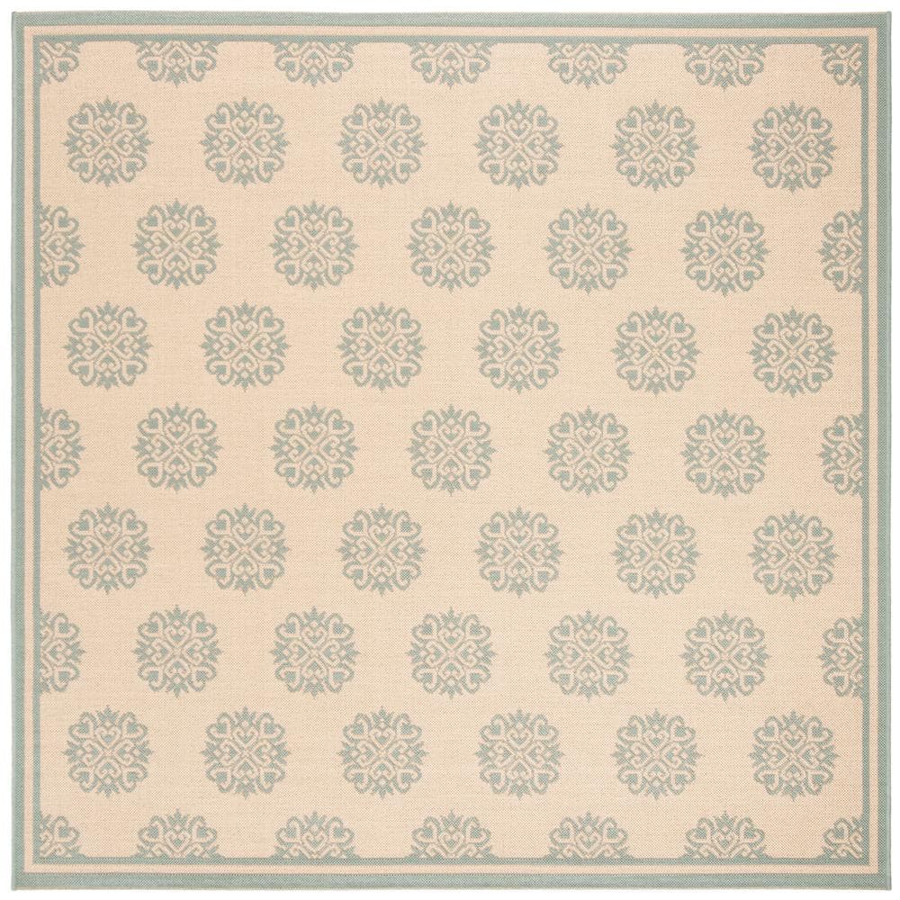 Aqua and Cream 4' x 4' Square Washable Area Rug