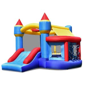 94.5 in. x 106 in. mult-color Cloth Kids Inflatable Bounce House Castle Bouncer Slide without Blower