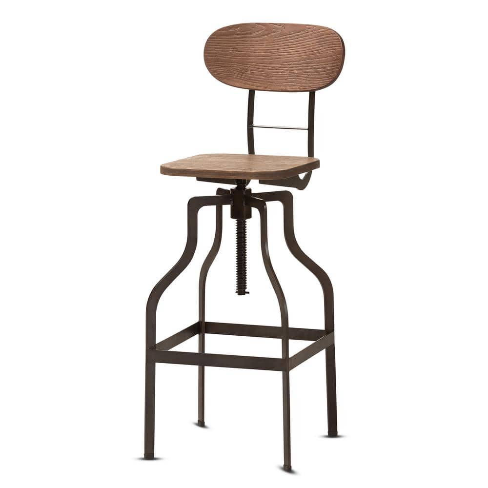 Baxton Studio Varek 38 in. Oak Brown and Rust Bar Stool 1509124HD