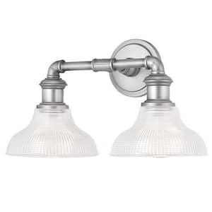 Foxcroft 2-Light Antique Nickel Vanity Light with Clear Prismatic Glass Shades