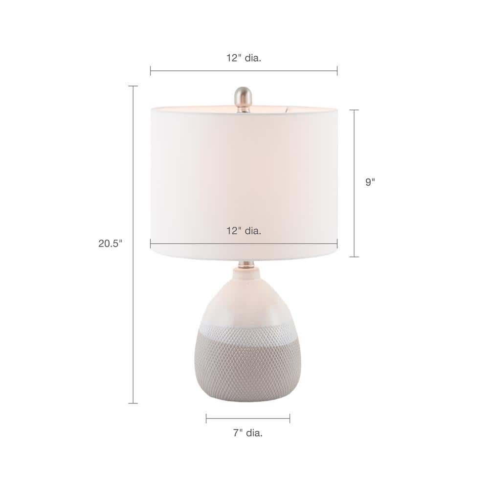 Ivory and Gray Ceramic Table Lamp with Drum Shade