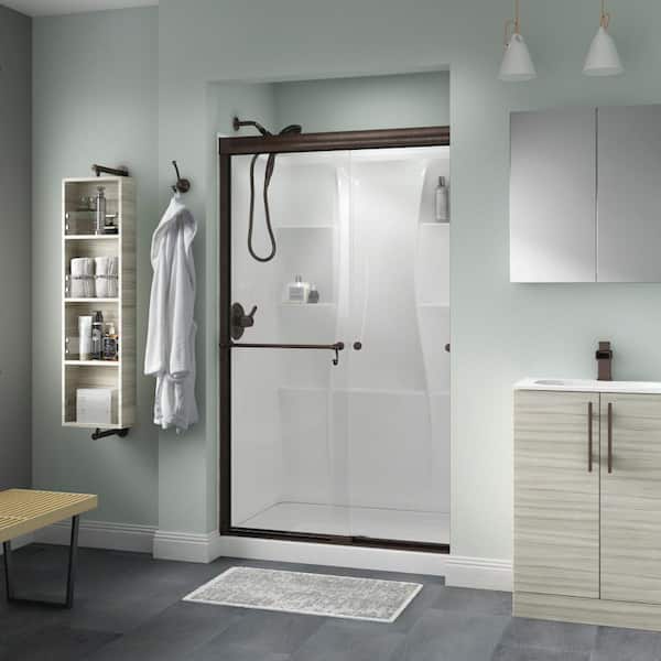 Delta Traditional 48 in. x 70 in. Semi-Frameless Sliding Shower Door in Bronze with 1/4 in. (6mm) Clear Glass