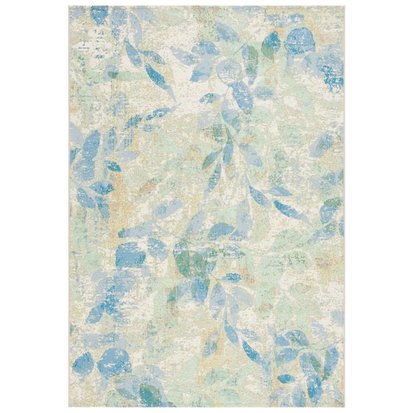 Barbados Blue/Ivory 5 ft. x 8 ft. Oversized Floral Indoor/Outdoor Area Rug