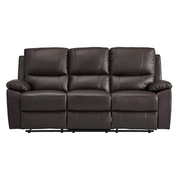 Orina 78 in. W Straight Arm Faux Leather Rectangle Manual Reclining Sofa in Brown