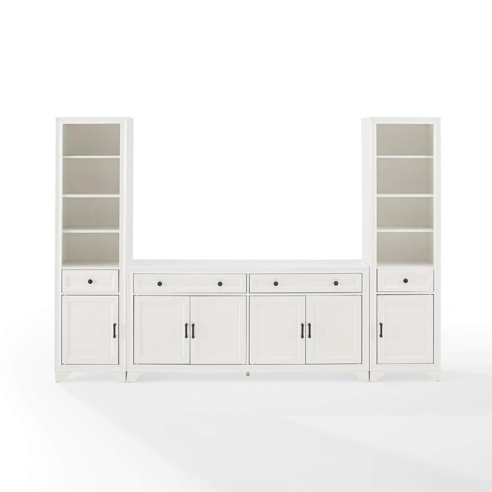White 3-Piece Entertainment Set with Sideboard and Bookcases