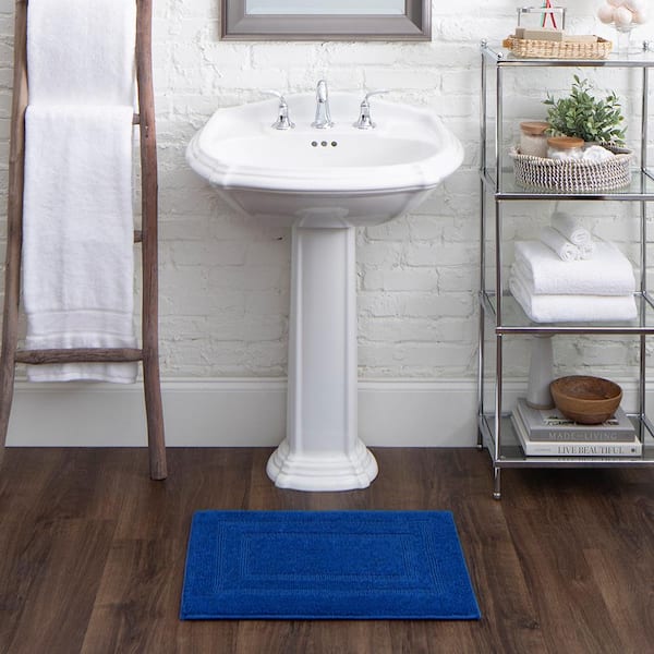 Cotton Reversible Fiesta Cobalt 17 in. x 24 in. Blue Cotton Machine Washable Bath Mat