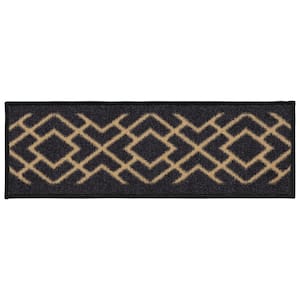 Ottohome Collection Non-Slip Rubberback Diamond 8.5 in. x 26 in. Indoor Stair Tread Covers Runner Rug, 7 Pack, Black