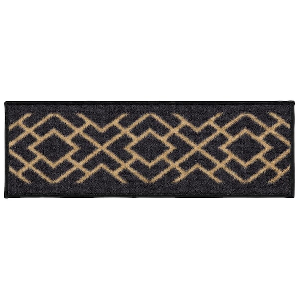 Ottomanson Ottohome Collection Non-Slip Rubberback Diamond 8.5 in. x 26 in. Indoor Stair Tread Covers Runner Rug, 7 Pack, Black